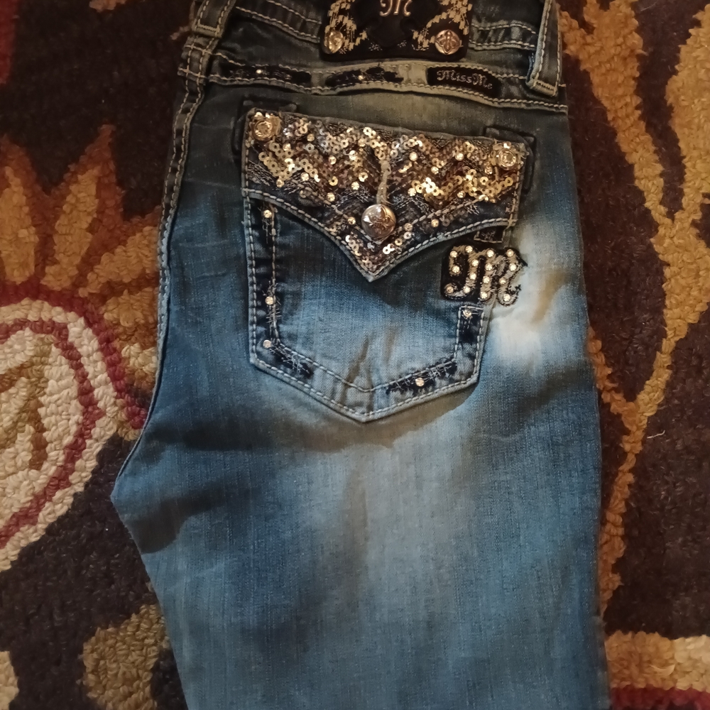 Miss Me Blue Boot Cut Jeans with Sequin Pocket